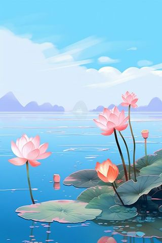 蓝色光影清新荷花背景