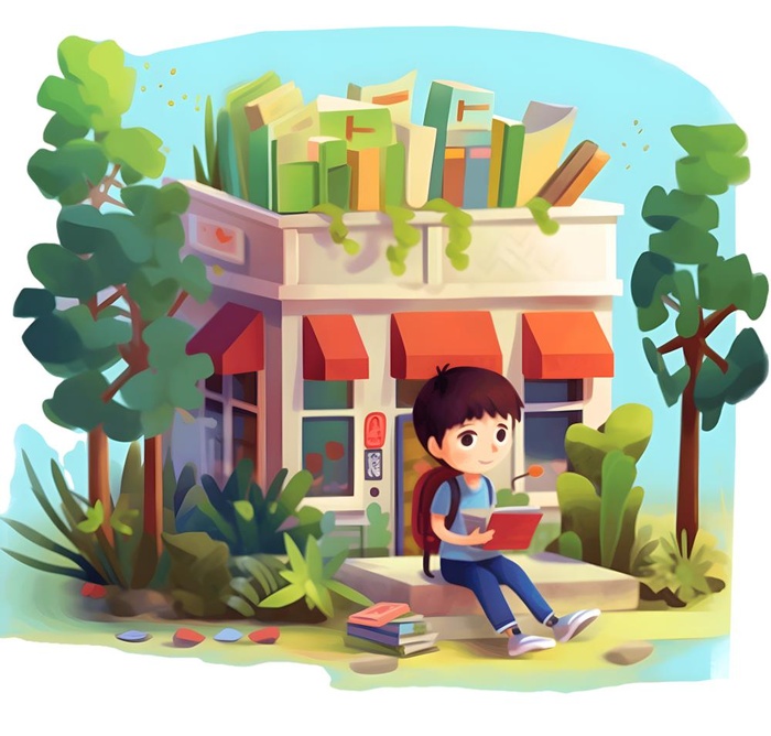 书店门口男孩免抠(1900x1814)