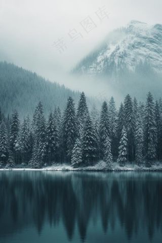 雪山树林河面背景