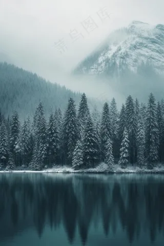 雪山树林河面背景