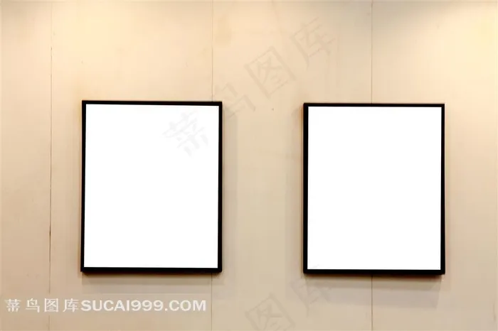 墙上挂的两幅空白画框展框摄影高清图片