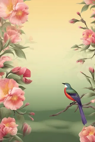 清新黄绿花枝小鸟阳光背景