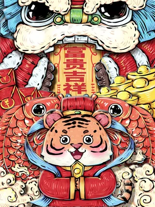 虎年中国风萌虎插画
