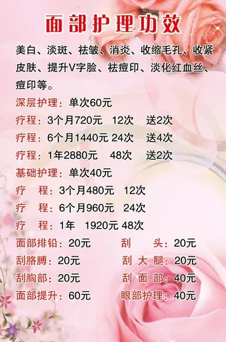 面部护理功效