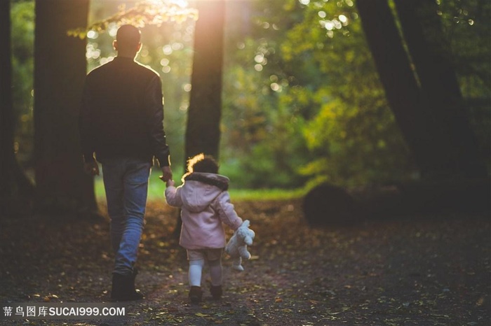 父女树林背影图片