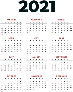 2021 年日历 PNG免抠