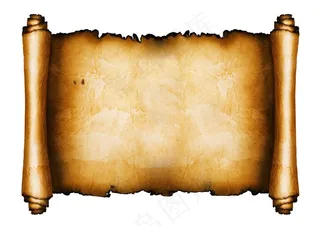 放在牛皮卷轴上的红色蝴蝶结特写高清图片