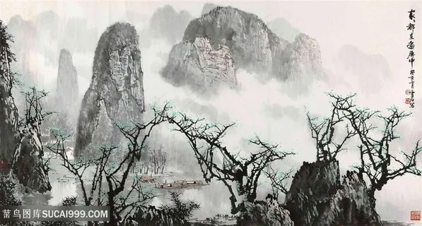 白雪石水墨山脉唯美装饰画 白雪石水墨山脉唯美装饰画