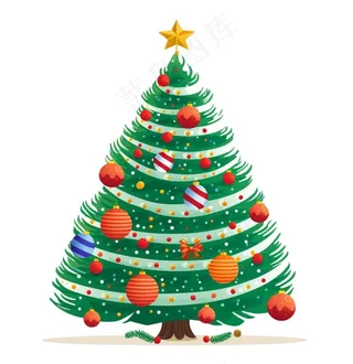 圣诞树节日彩色球卡通插画免抠