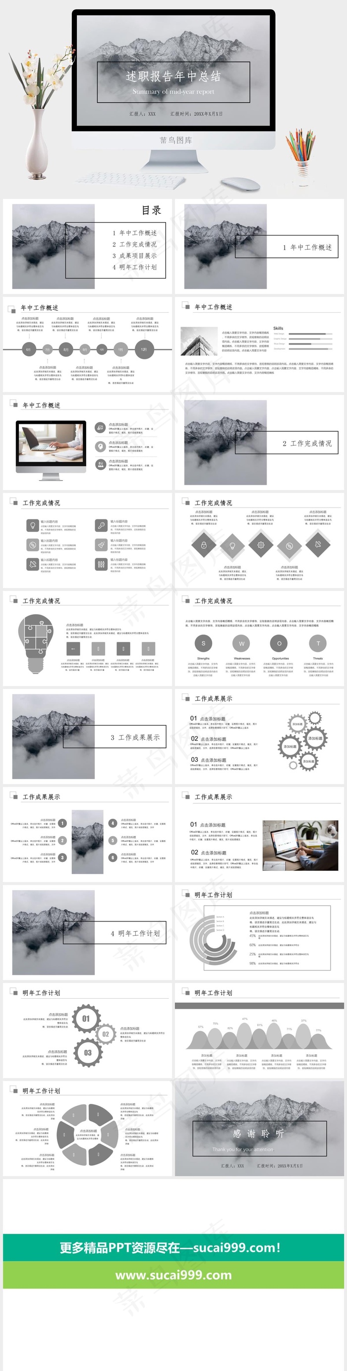总结计划项目展示灰色PPT模板