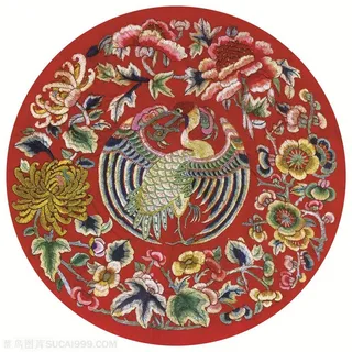 红色凤凰古代龙凤刺绣中国风图片