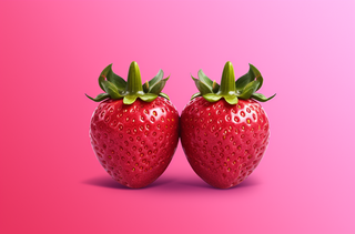 粉红色背景上的个草莓创意背景