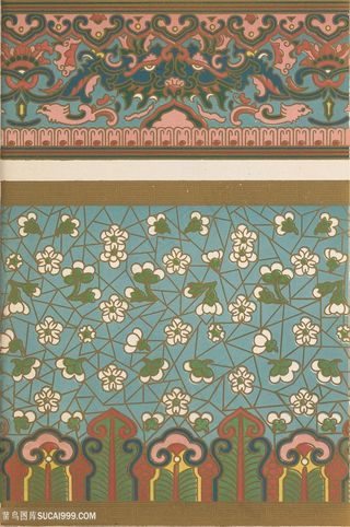 蓝色梅花凤凰手绘中式传统纹样集锦中国风图片