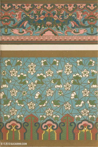 蓝色梅花凤凰手绘中式传统纹样集锦中国风图片