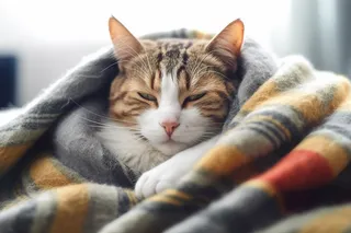 毛毯裹着的猫咪睡觉可爱摄影图