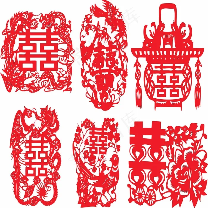 喜剪纸 剪纸风元素ai矢量模版下载