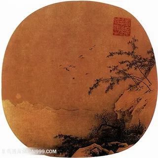 中国水墨山水画团扇扇面