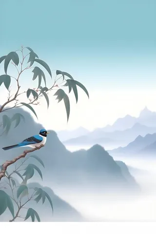 古风山水画迎客松鸟水墨画背景