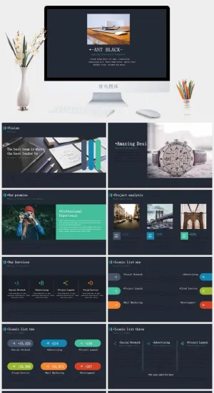 黑色创意欧美商务通用PPT模板预览图