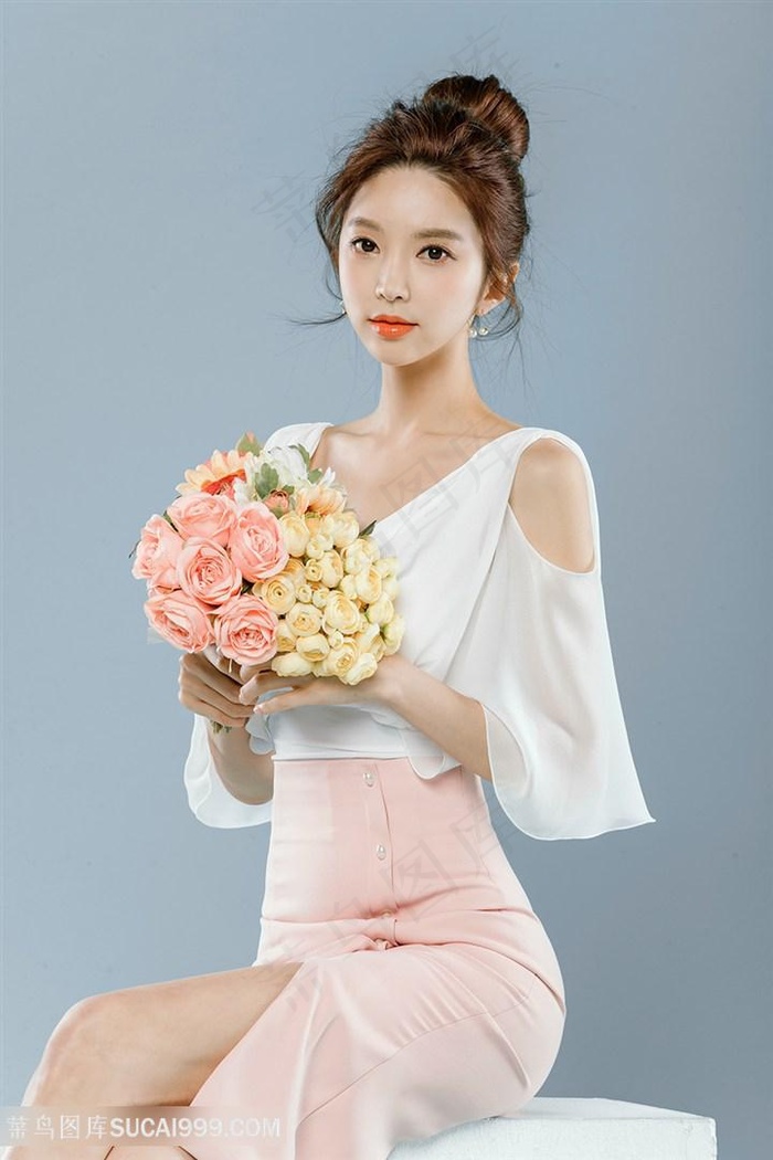 拿着花束的韩国高清美女写真图片