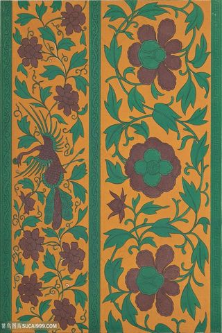 黄绿背景植物中式传统纹样集锦中国风图片