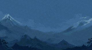 中国风意境山脉雪山海浪蓝色云层，末日暗黑恐怖