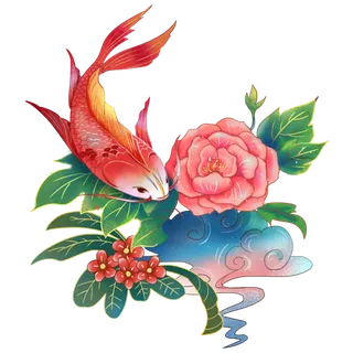 国潮仙鹤插画免扣素材设计素材