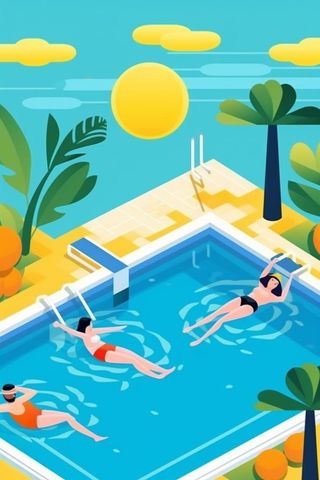 暑期游泳扁平插画背景