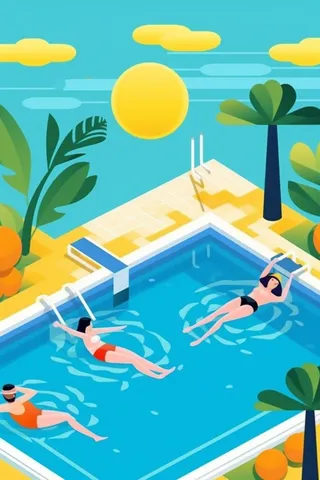 暑期游泳扁平插画背景