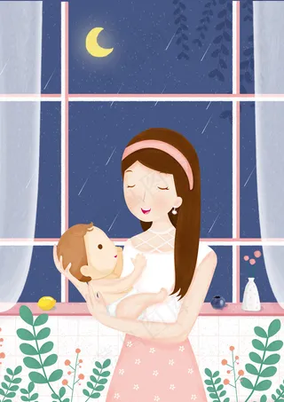 卡通手绘母亲节插画漫画素材