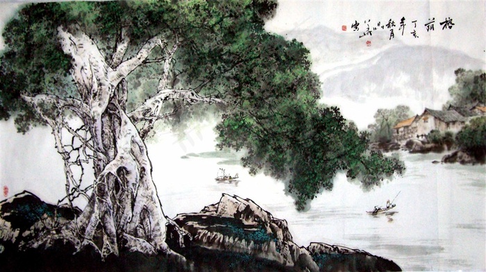山水画大树图片