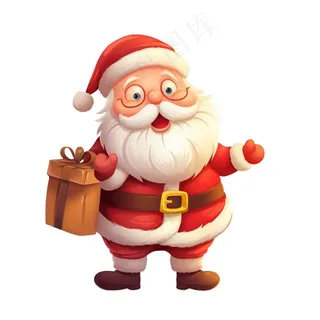 圣诞老人拿着礼物可爱卡通插画免抠