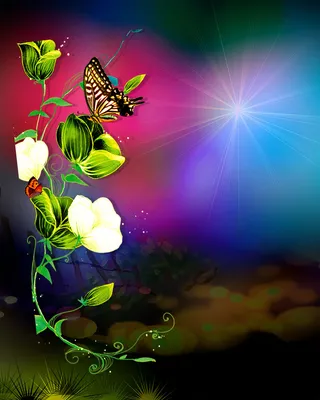 花卉蝴蝶水彩油画红蓝色背景