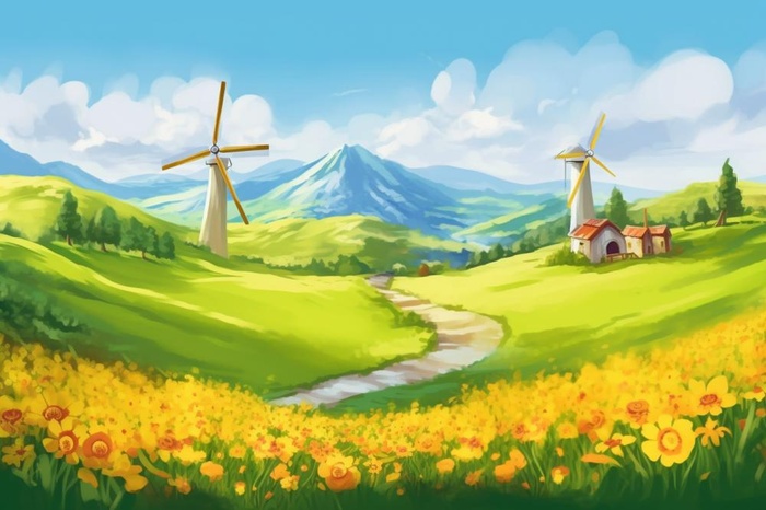 蓝天白云草地小花清新背景(1344x896)