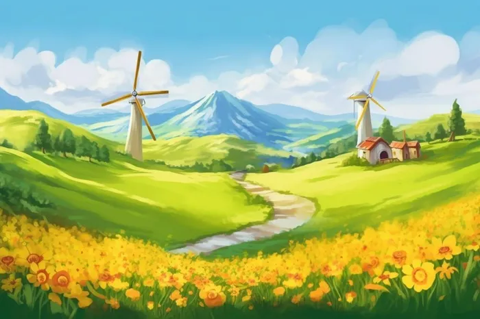 蓝天白云草地小花清新背景(1344x896)