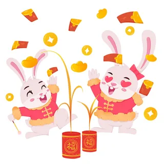 手绘2023兔年新年卡通兔子形象IP插画元素PSD设计素材png图案