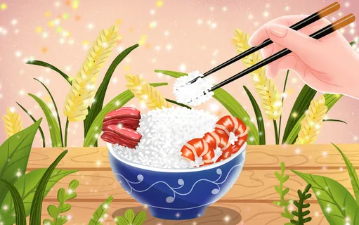 午餐白米饭手绘插画