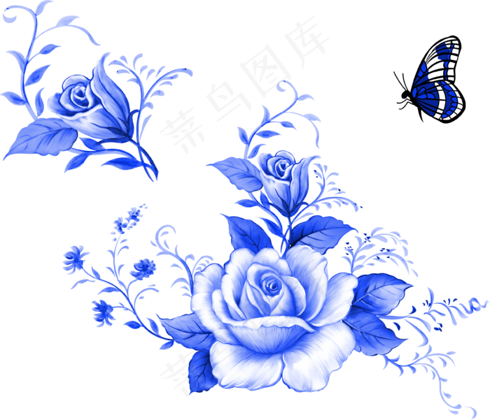 蓝色花海与蝴蝶