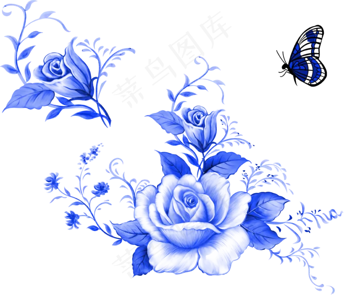 蓝色花海与蝴蝶