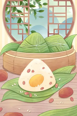 国潮风中国传统节日端午节赛龙舟粽子场景插画海报PSD设计素材