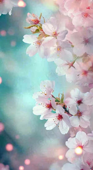 春天枝条上开满花朵，春分摄影图