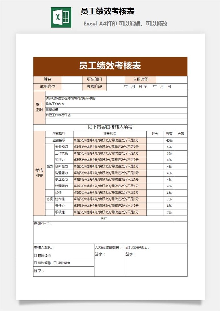 员工绩效考核表10