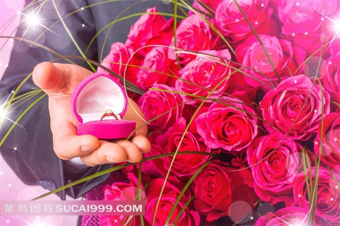 玫瑰花束钻戒图片下载