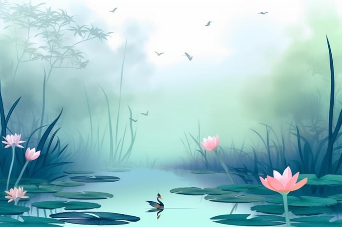 国风荷花荷叶幽静背景