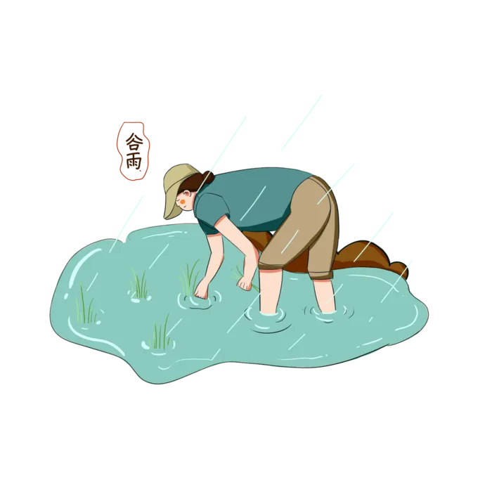  二十四节气谷雨插秧插画
