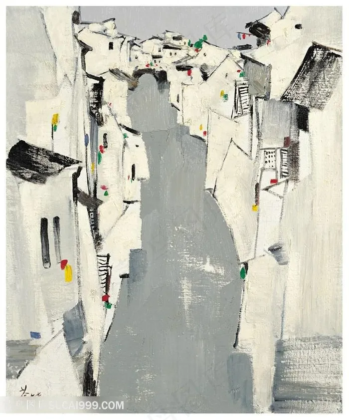 吴冠中手绘乡村建筑美景装饰画
