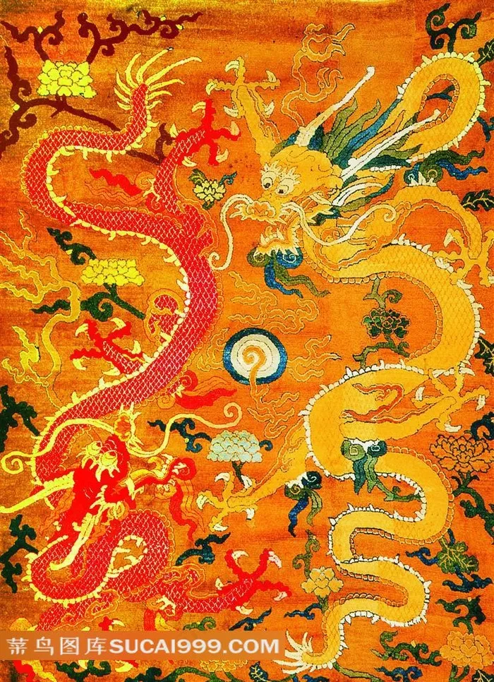 二龙戏珠刺绣图案素材图片