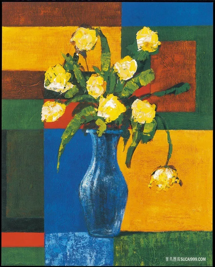 小黄花唯美花瓶艺术插画