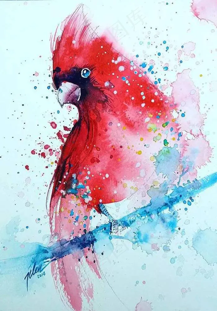 幻境水彩红鸟