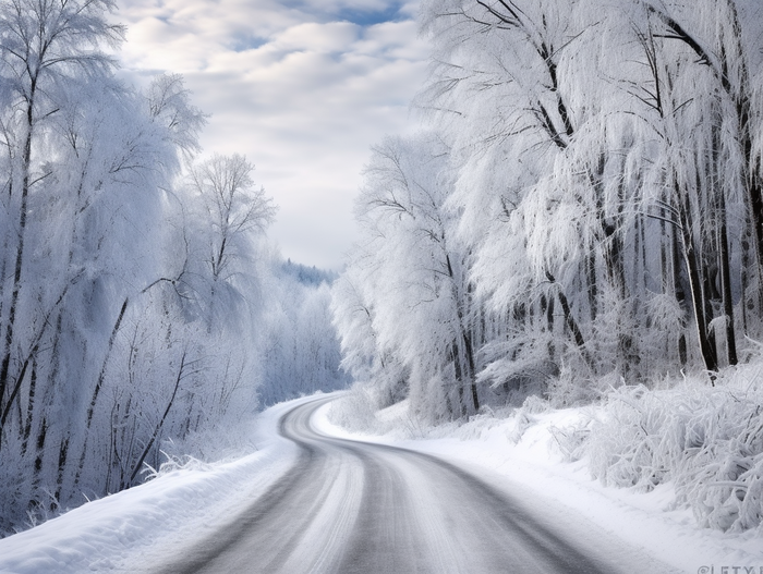 森林*的雪路白雪皑皑的道路，美丽的冬季摄影图